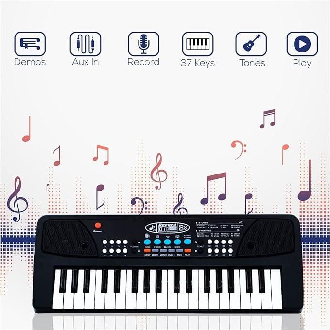 37 Keys Piano Keyboard Toy with Microphone, USB Power Cable & Sound Recording