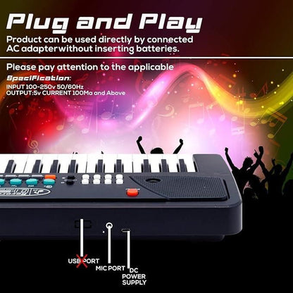 37 Keys Piano Keyboard Toy with Microphone, USB Power Cable & Sound Recording
